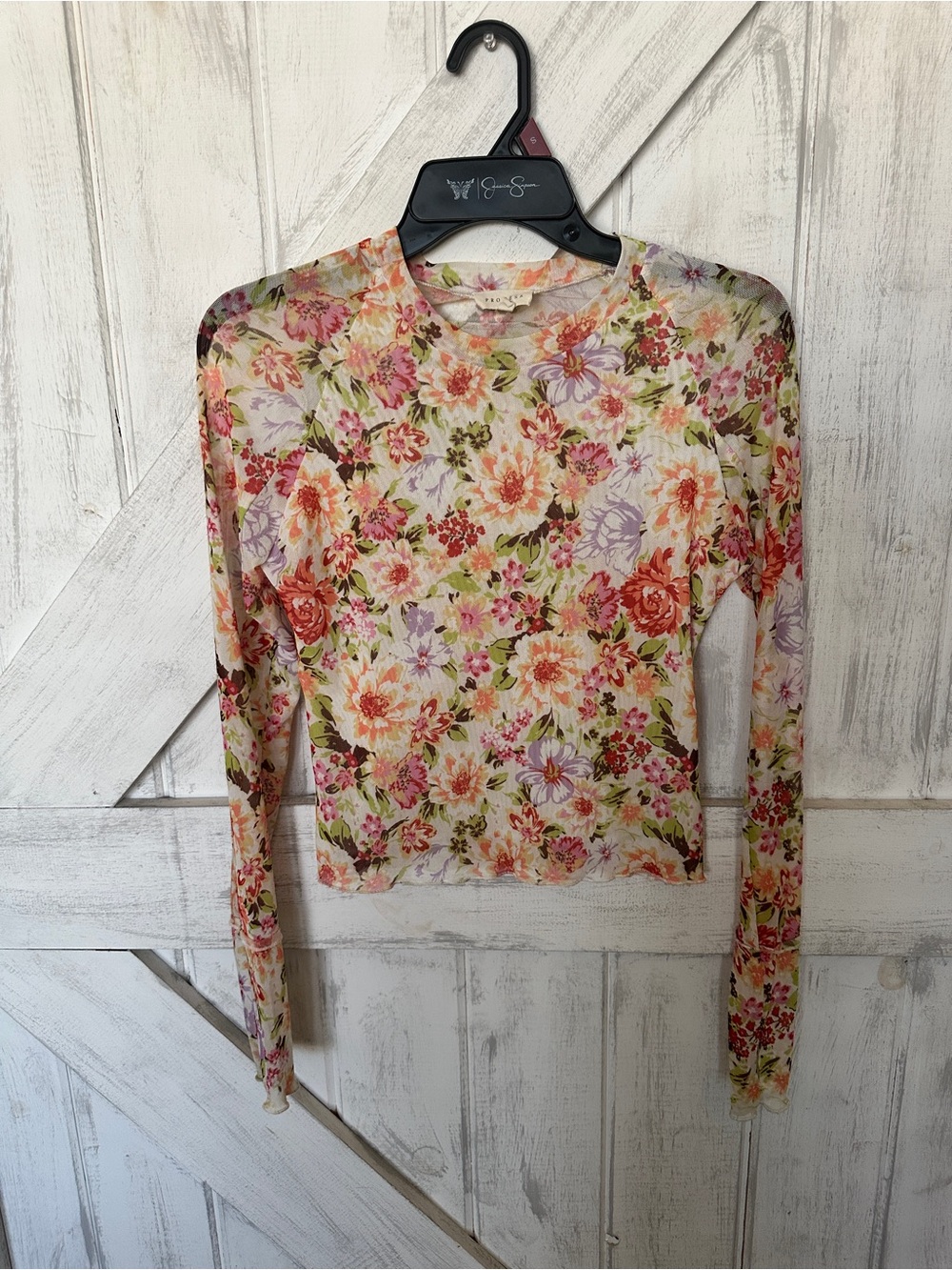 Promesa Floral Sheer Long Sleeve Top in Pink and Cream